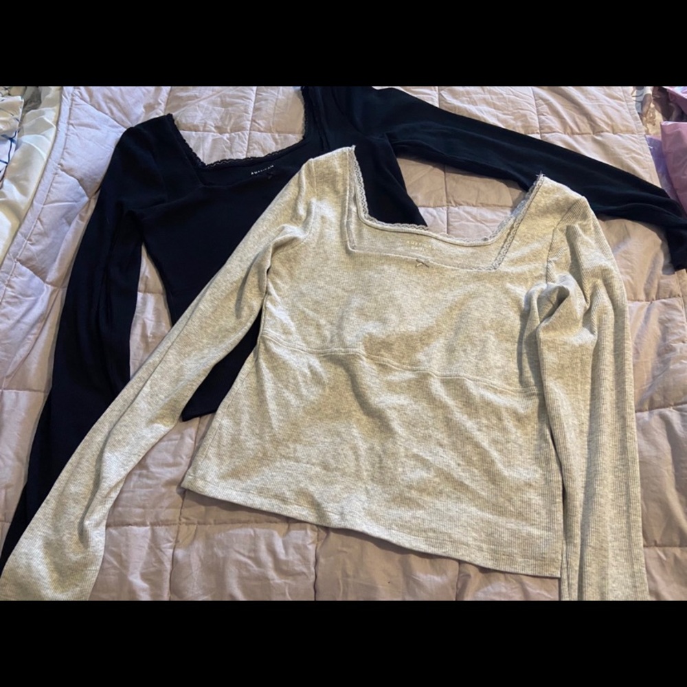 Black and Grey Long Sleeve Babydoll Tops